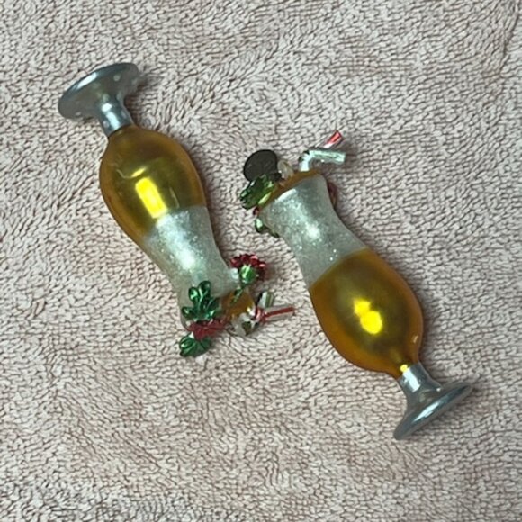 Two Department 56 Christmas Hand Blown Glass Cocktail Themed Holiday Ornaments - Picture 5 of 15